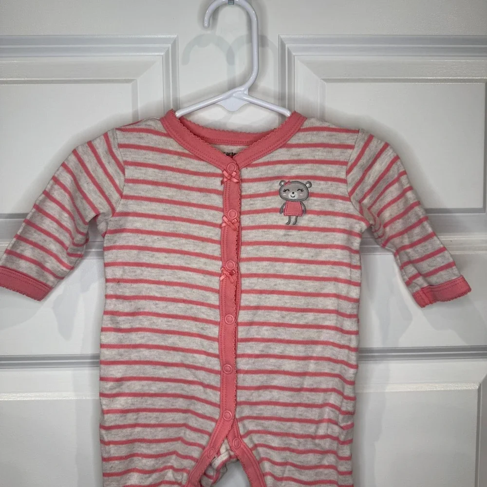 Carter's Baby Girl Pink Striped Bear Footed Pajamas‎ Size 3 Months